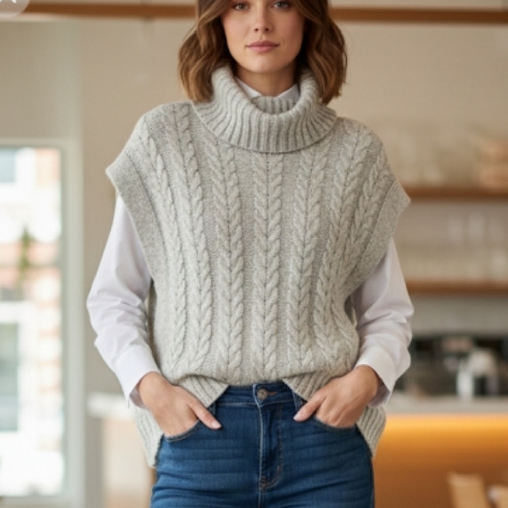 Joie Cozy Gray Cable Knit Turtleneck Sweater size small